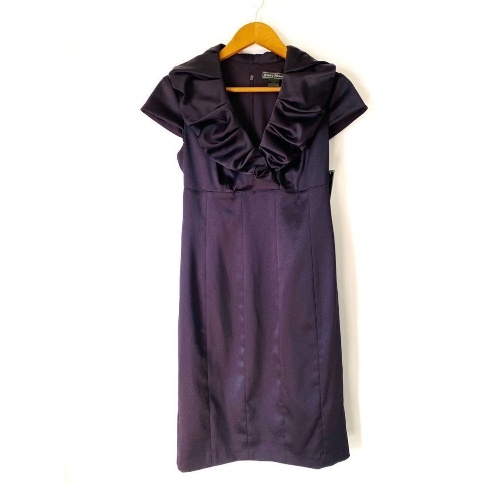 NWT JESSICA HOWARD Purple Eggplant Ruffle Cap Sleeve Cocktail Evening Dress
